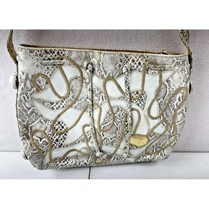 CARLOS FALCHI Vintage Snake Print Leather Should Bag Purse  White/Silver/Gold